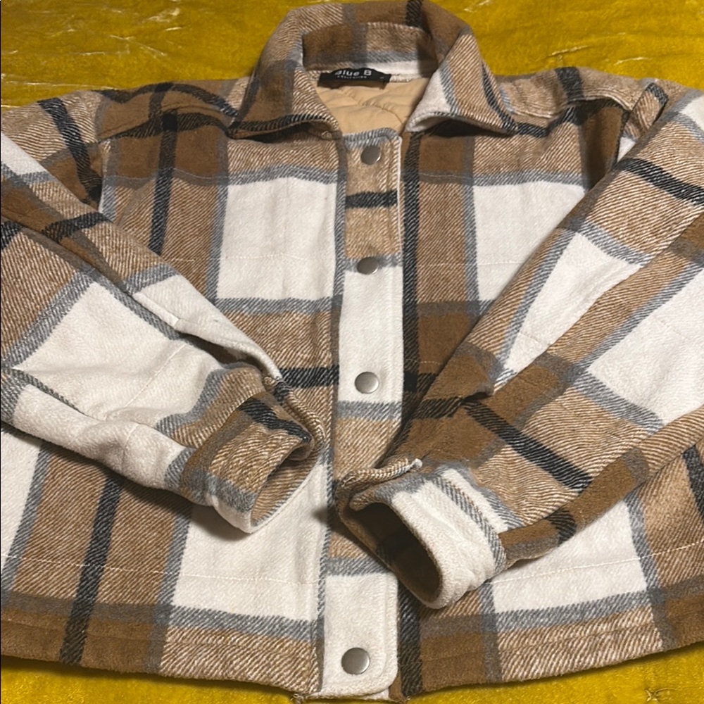 Plaid Snap-Up Crop Jacket